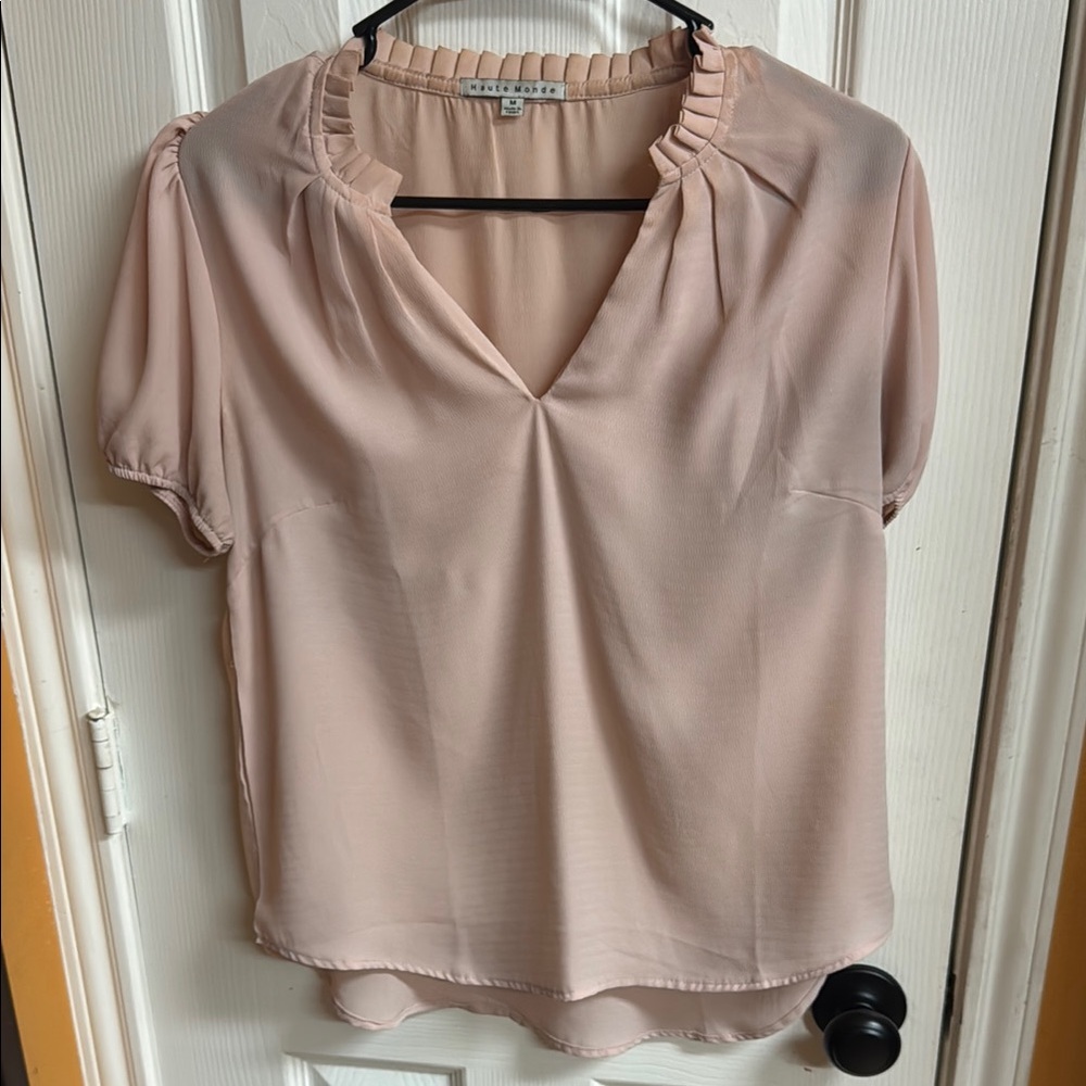 Haute Monde Pink Ruched Short Sleeve Blouse